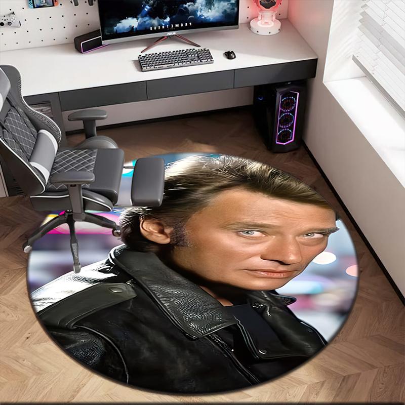1pc Rock Star Johnny Hallyday Round Carpet Painted Printed Circular Carpet, Home Door Mat, Outdoor Travel Protection Carpet