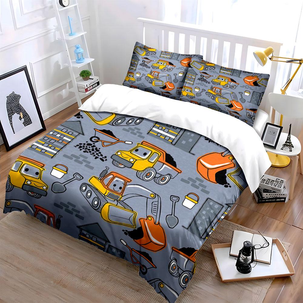 Construction Vehicles Pattern Bedding Duvet Cover Set Duvet Cover Pillowcases  (1*Duvet Cover 2*Pillowcases, without duvet insert)