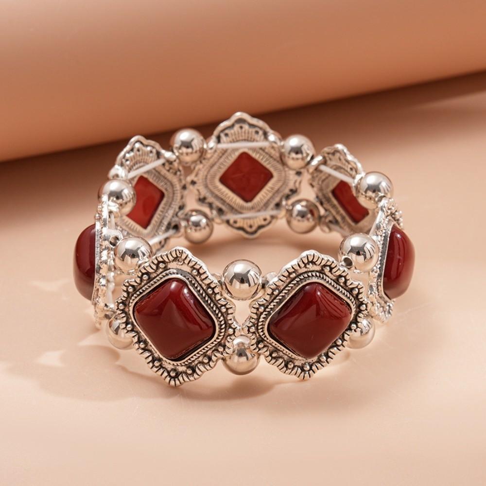 Vintage Bohemian Ethnic Acrylic Bangle Elastic Acrylic Irregular Wide Bracelet Exaggerated Minority Design Retro Hand Ring