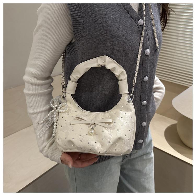 1Pc Korean Niche Pleated Hand Carry Crescent Bag Women's New Fashion Versatile Messenger Bag Summer Versatile Commuter Bag
