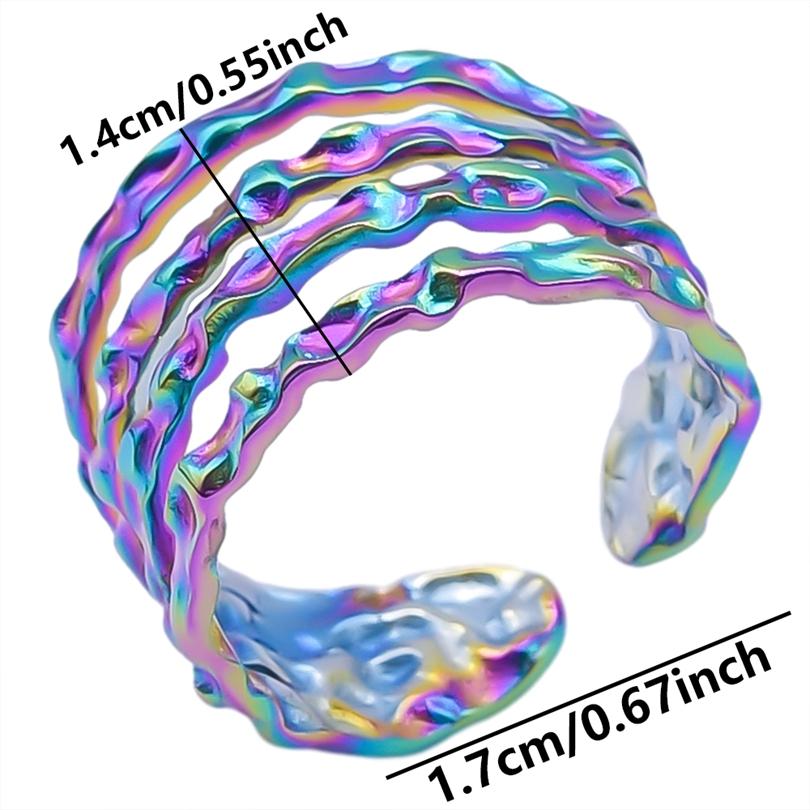 Trendy Irregular Rainbow Color Open Ring Metal Stainless Steel Rings For Women Men Accessories Hollow Finger Jewelry Anniversary