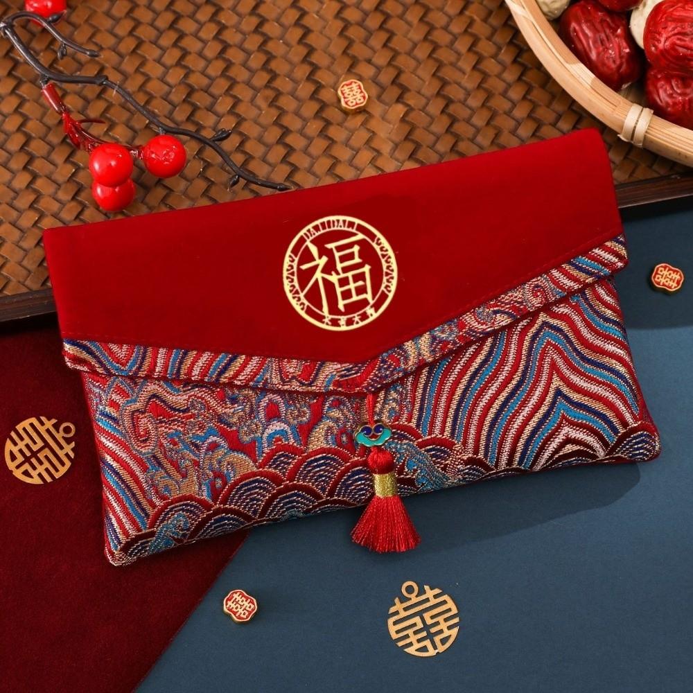 Traditional Spring Festival Red Envelope Magnetic Snap with Tassel Lucky Money Packet Spring Festival Supplies Thickened