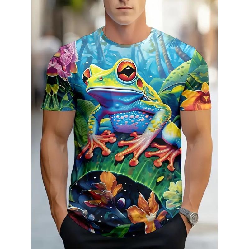 Frog Pattern 3D Printed Men s T-shirt Summer Casual Short Sleeve T-shirt Kids Daily Streetwear L