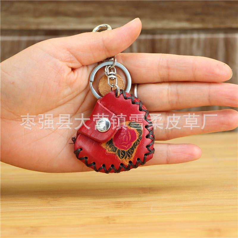 Первый слой Коровья кожа Креативный Ручная работа Красное Сердце Брелок Сумка Аксессуары Мини Кошелек Сердце Модный Подвеска