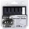 BRUSTRO Artist Compressed Carre Charcoal Sticks - Set of 6 (5 Black & 1 White Stick) | Ideal for Portrait Charcoal Art,