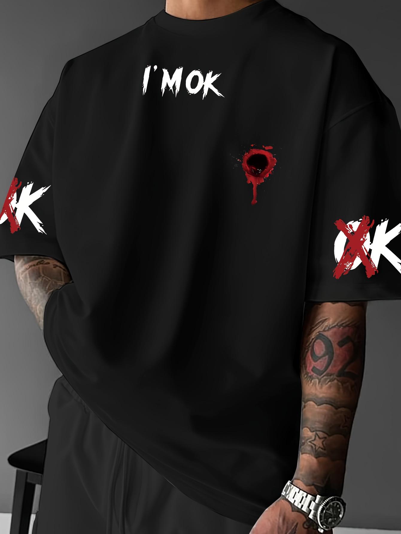 Men s I m OK Gothic Lettering T-Shirt - Pink & Black Bold statement Tee M