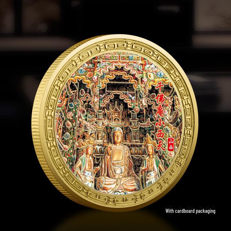 Moneta Commemorativa e Spilla Rilievo Pagoda di Legno di Yingxian - Regalo Turistico Culturale dal Sito Panoramico di Henan