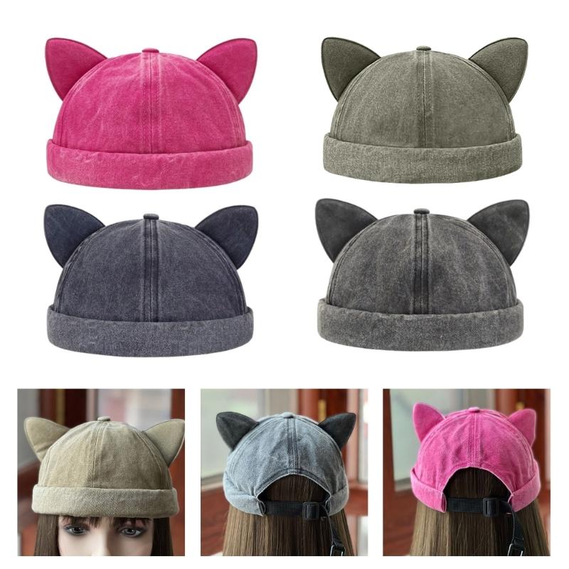 Cat Ear Decor Beanie Hat for Adult Teenagers Portable Beanie Hat Without Brim Spring Summer Anti-UV Hat for Cycling