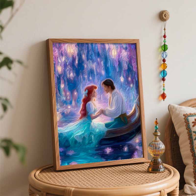 Disney Oil Painting Kit Digital Painting Art Romantic Mermaid and Prince Handmade Diy Home Room Decorations