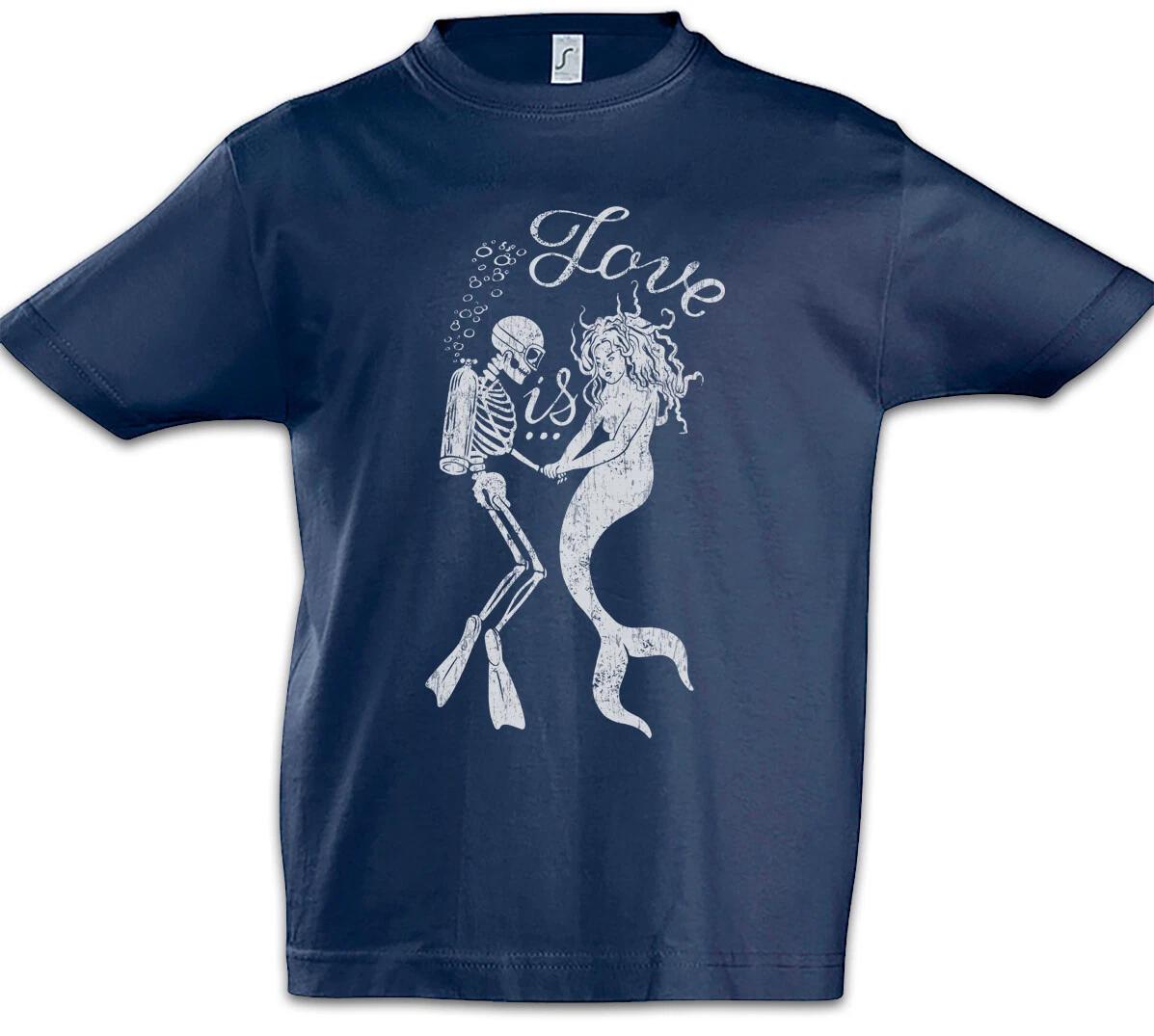Mermaid Diver Love Kids Boys T-Shirt Dead Diver Diving Mermaid- 140