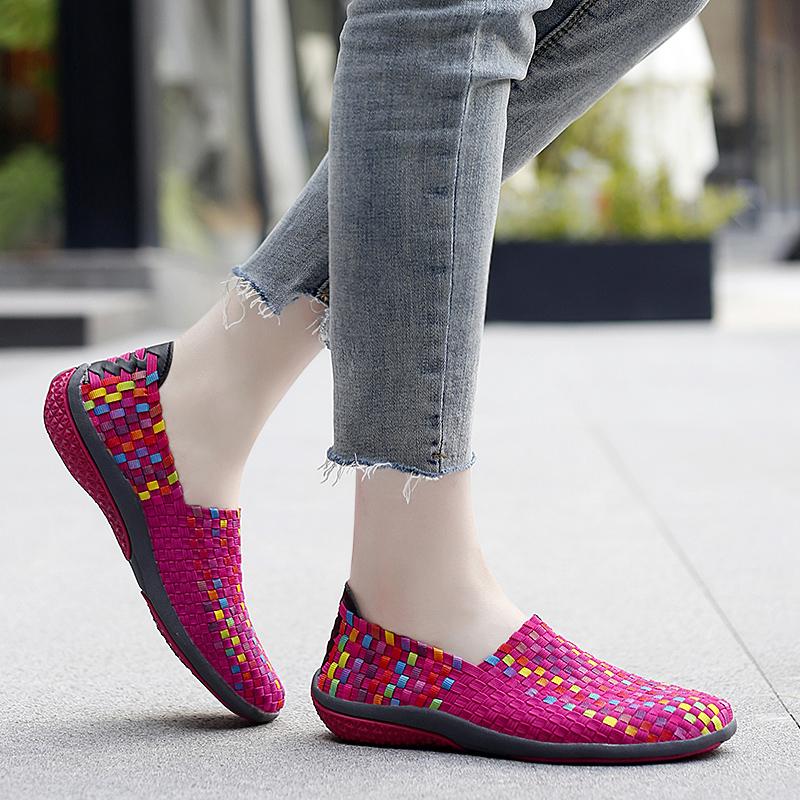 Summer Moccasin Pink Beach Shoes Women Multicolor Casual Weave Slip on Braided Purple Flats Sneakers Plus Size