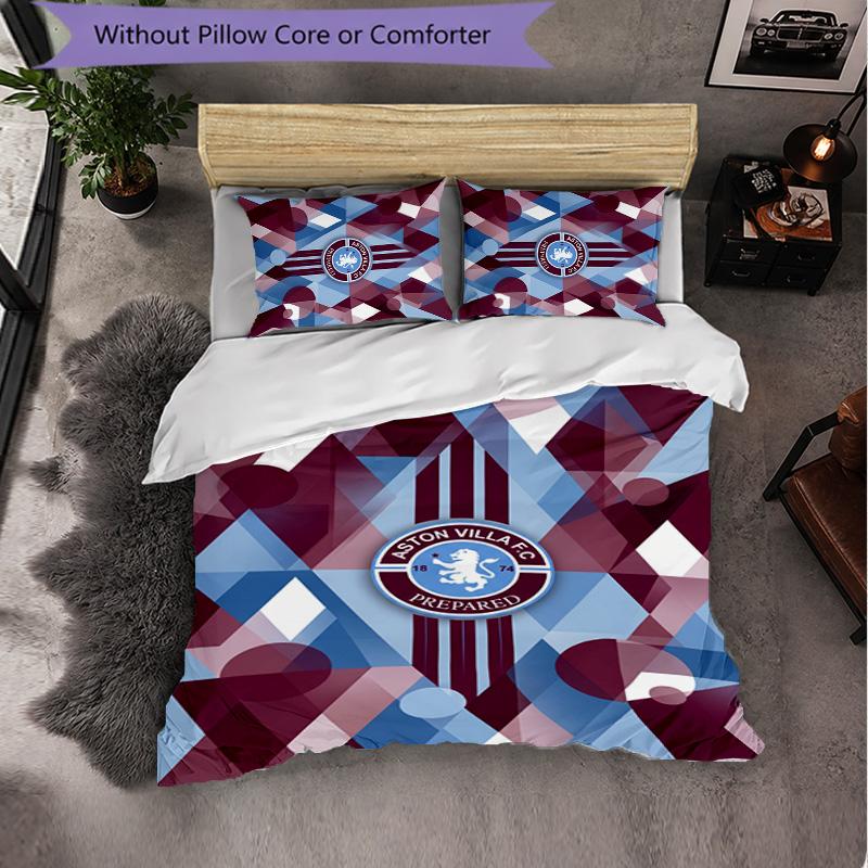 Set Biancheria da Letto Aston Villa Football 3 Pezzi Morbido Set Copripiumino con Federe Set Decorazione Camera da Letto per la Casa