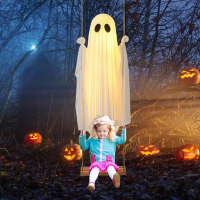Hängende Schwingende Geisterdeko Halloween Großer Schwingender Geist mit Lichterkette Außen Gruselig Leuchtender Weißer Geist für Veranda Hof Baumdeko