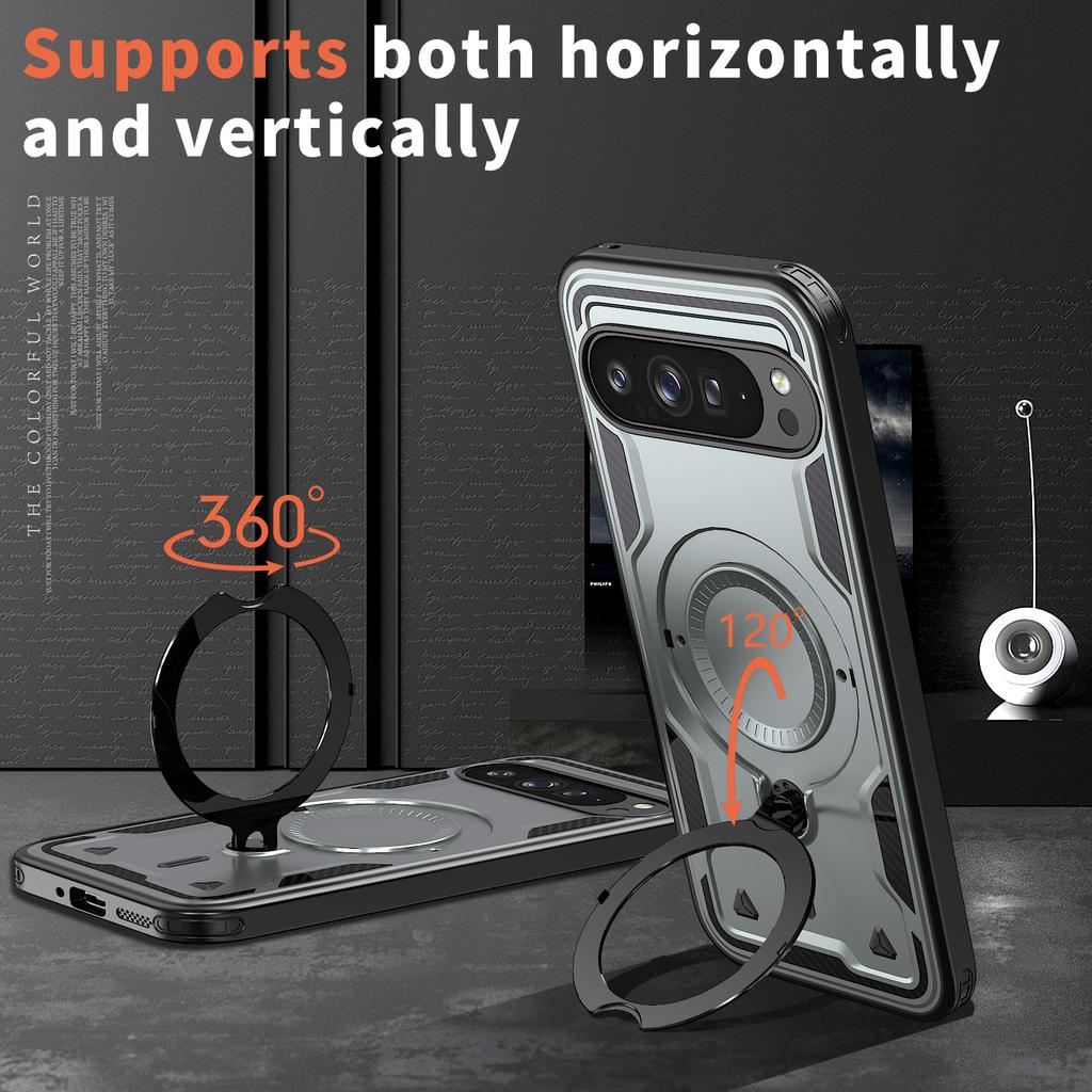 Shockproof Bumper For Google Pixel 9 Pro XL 9A Magnetic Ring Fold Bracket Phone Case For Google Pixel 10 Pro XL Dual Layer Cover