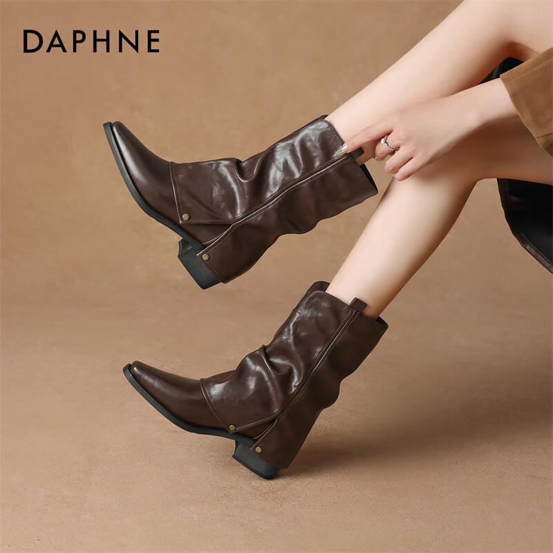 Daphne Women s Retro Stacked Cowboy Ankle Boots 37