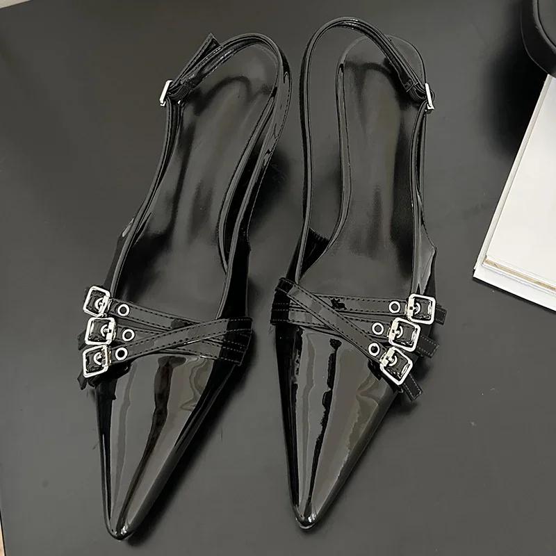 Fashion Summer New Women Fashion Sexy Party Punk Goth Pointed Toe High Heel Shoes Woman Leather Pu Footwear Buckle Strap Sandals