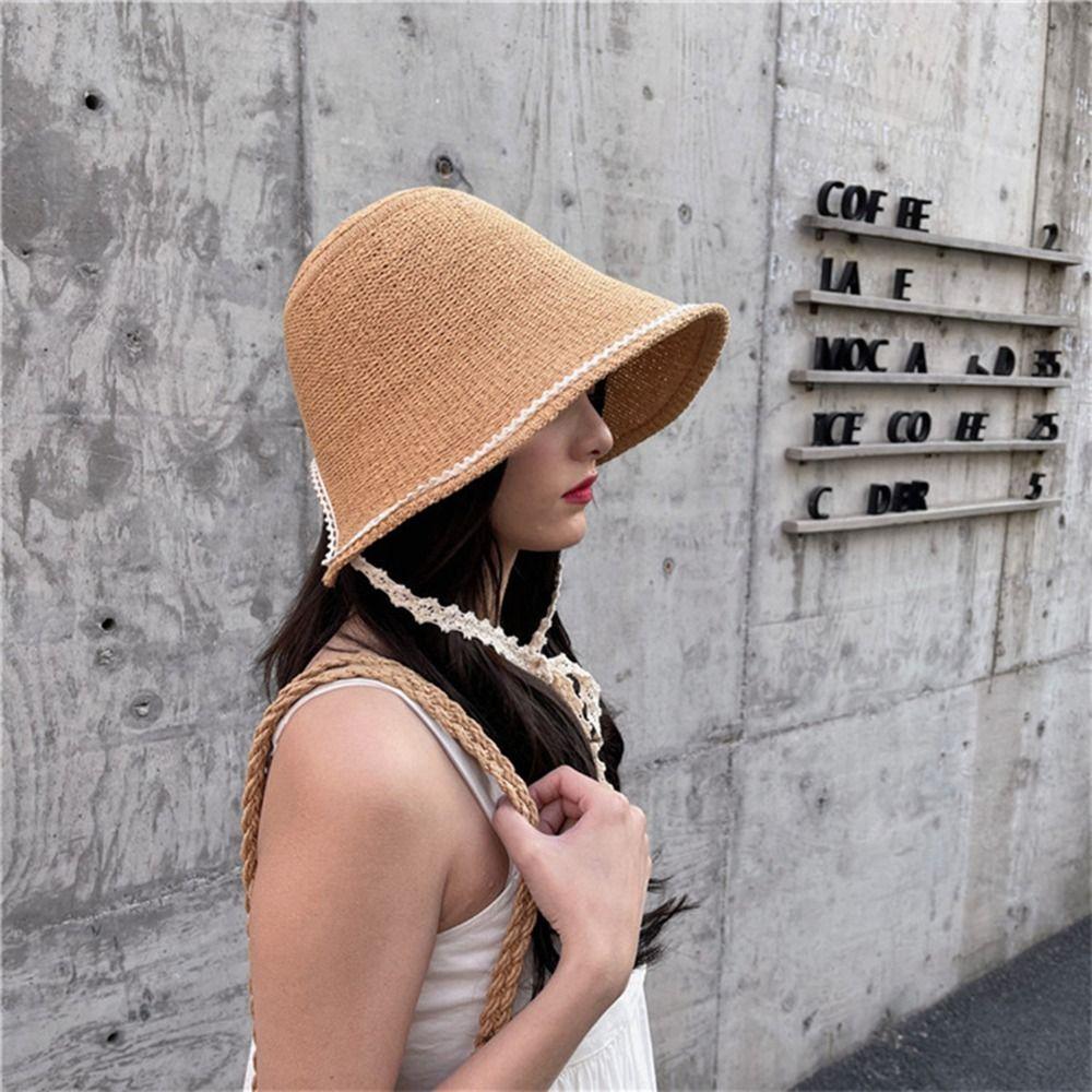 

Knitted Sun Hat Womens Flat Brim Bucket Hat for Women Fashion Women Fisherman Hat Summer