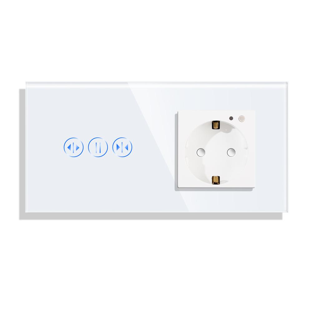 Bingoelec Double 16A  Voice Control WiFi Tuya Smart Wall Touch Curtain Switch and Socket Smart Home Products 86*157mm&Eu Standard