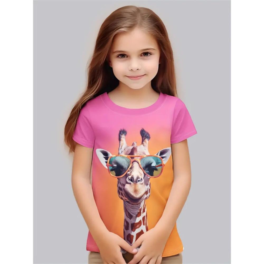 

2025 Одежда для девочек с принтом в виде красного венценосного журавля в виде животных, модные забавные футболки для девочек, летние повседневные топы с короткими рукавами 160