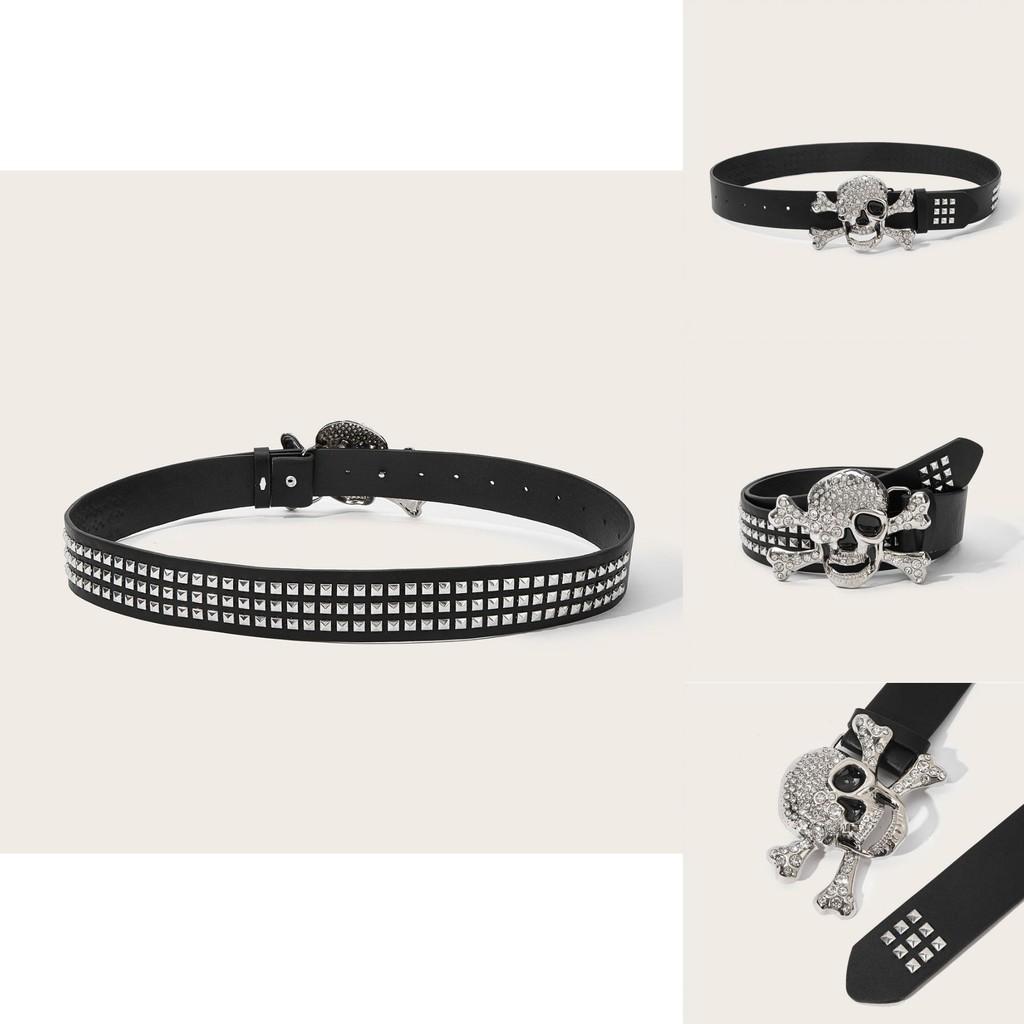 Punk Skull Leather Belt With Alloy Buckle For Men And Casual Wear