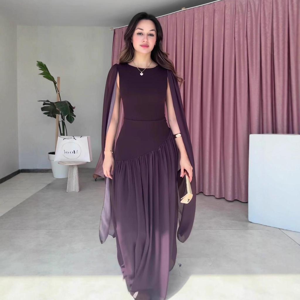 European & American Women's Fashion 2025: Elegant Casual High-Waist Round Neck Long Dress