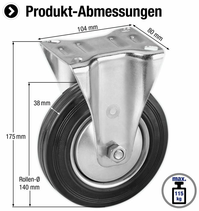 Roulette fixe en caoutchouc - meister - 800610 - 30x10x10 cm - 1,09 kg - gris