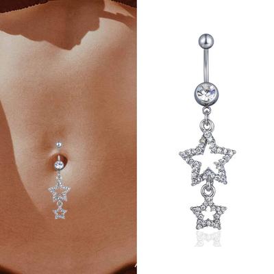 1 adet paslanmaz çelik gümüş renk yıldız göbek deliği halkaları göbek halkası kübik zirkon damla Dangle vücut göbek piercing takı seksi