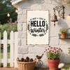 Rustic Hello Winter Metal Sign Farmhouse Porch Garden Wall Decor Christmas Fence Hanging