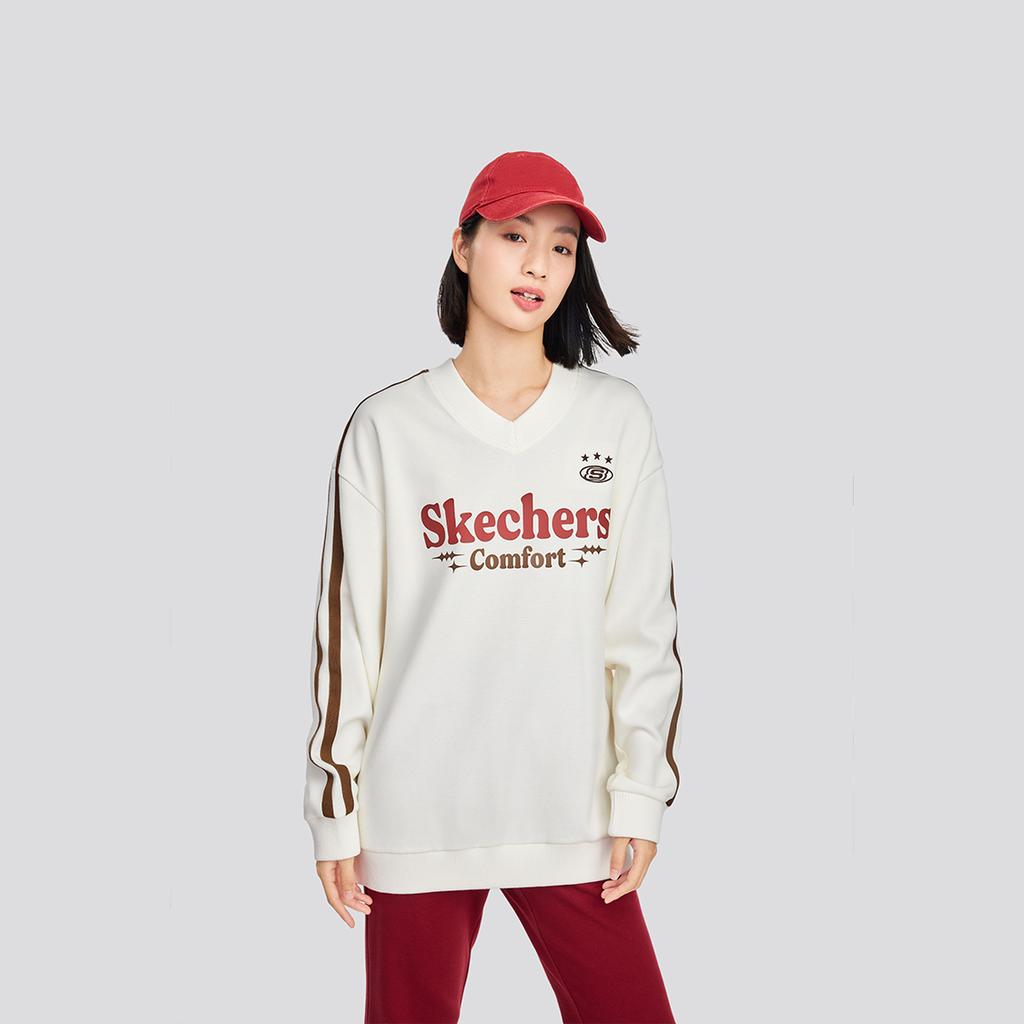 Skechers Striped Outdoor Casual Sports Logo Letter Print Pattern Pullover Long Sleeve Sweatshirt Unisex Sweatshirt Off-White L424U047-0074