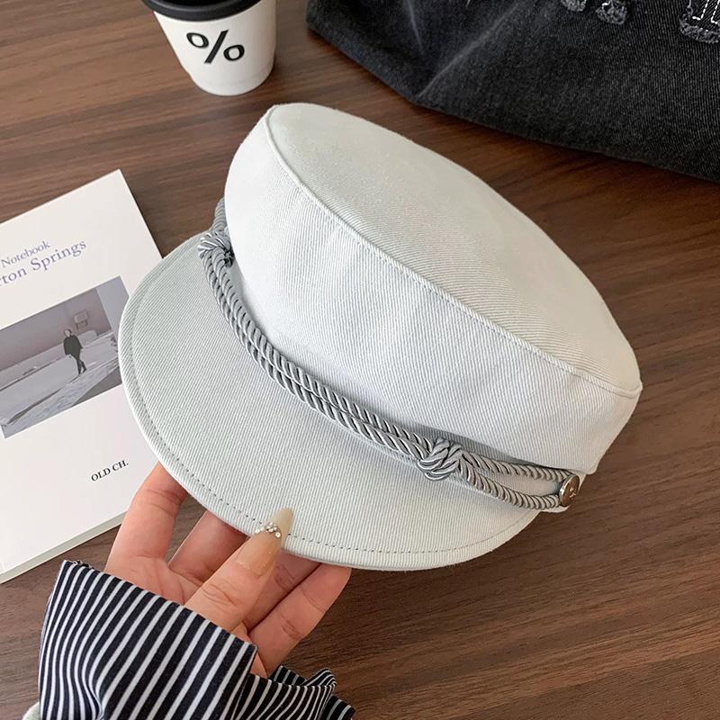 Retro British Style Denim Woven Octagonal Hat For Spring Autumn Korean Ins Artistic Temperament Flat Top Painter Hat Newsboy Hat