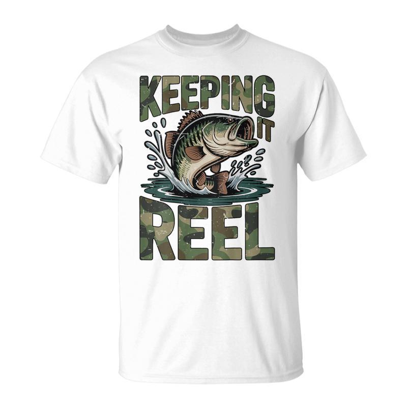 Fishing Camo Bass Fish Keeping Reel Boy Youth Dad Jokes T-Shirt