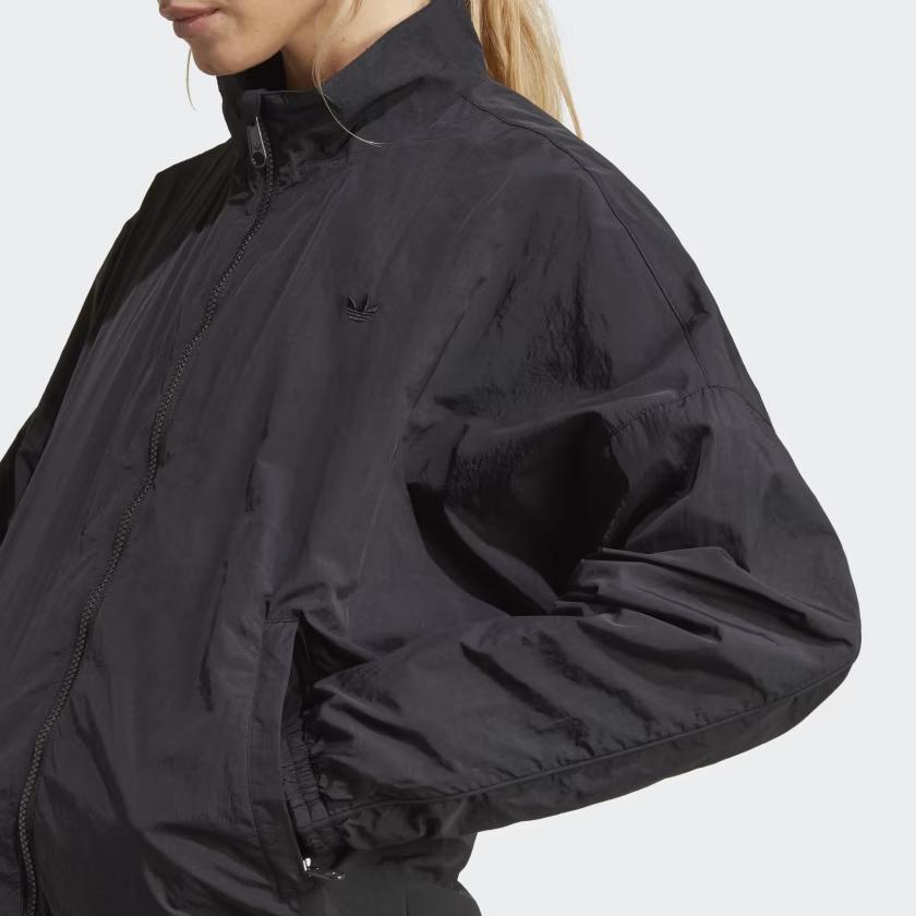 Adidas Solid Color Stand Collar Loose Zip Long Sleeve Jacket Women Jacket Black IC5308