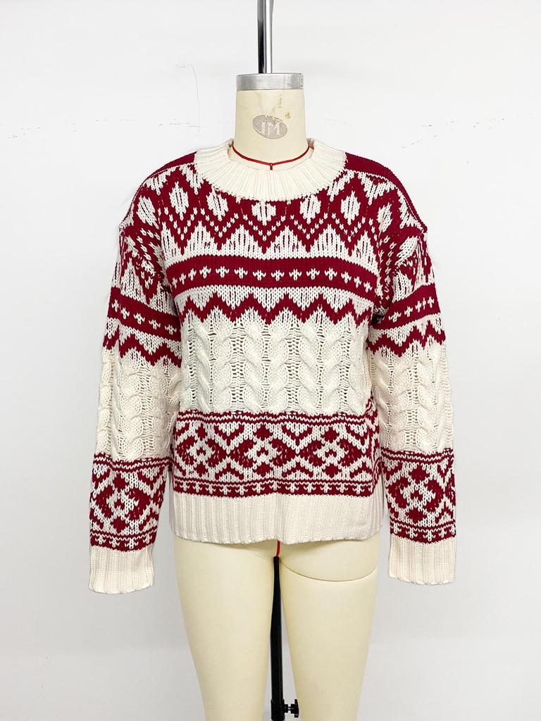 Vintage Jacquard Pullover Women's Christmas Sweater