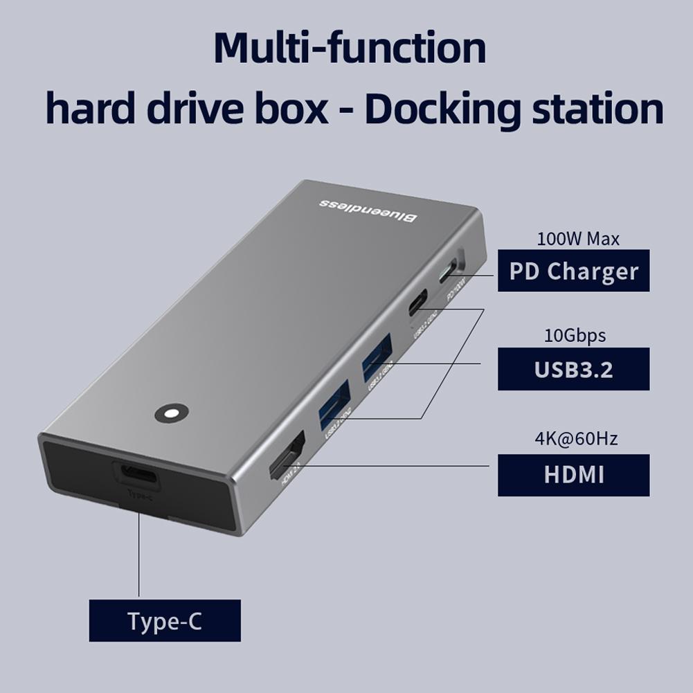 USB-C Hub with M.2 NVMe/SATA SSD Enclosure HDMI-Compatible 2.0  Multiport Adapter PD 100W USB 3.2 GEN2 10Gbps SD/TF Card Reader