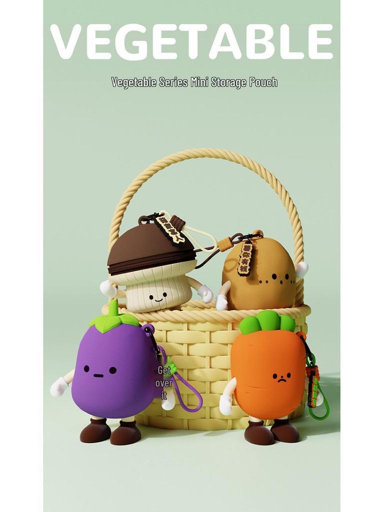 Q Version Cartoon Vegetable Silicone Keychain Earphone Coin Mini Bag Pendant for Kids