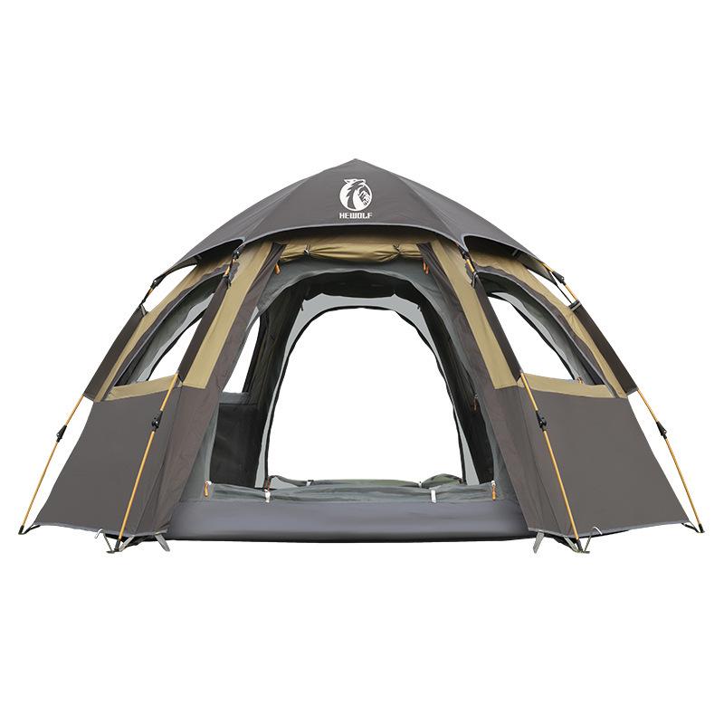 Men's Wolf Outdoor Instant Tent - Hexagonal, Anti-Mosquito, Windproof, Rain Resistant, 4-Sided Mesh Windows