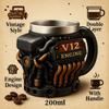 Taza de acero inoxidable con asa para motor V12, estilo retro, con aislamiento, ideal como regalo para hombres y niños.