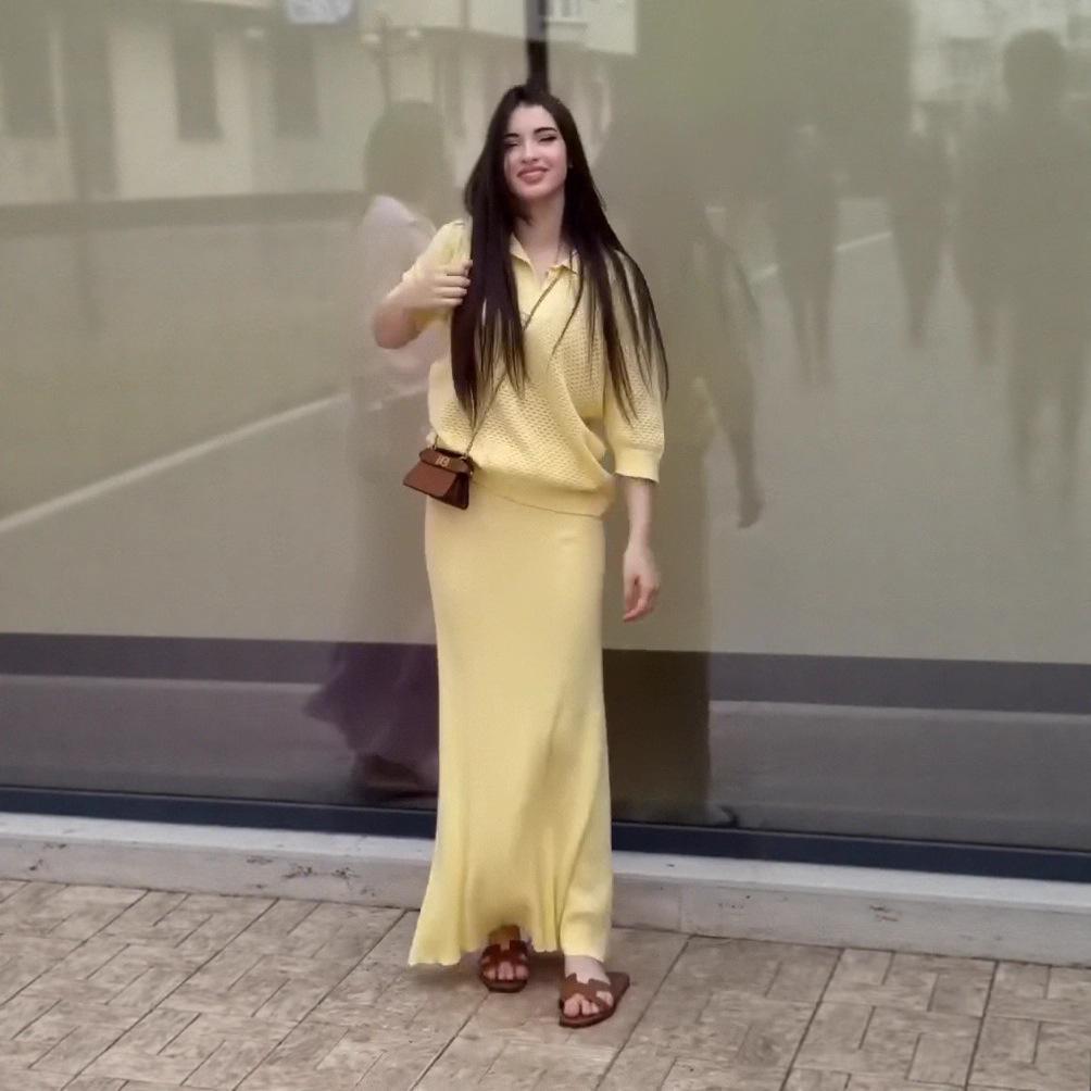 

2025 Осень Женский Европейско-Американский Вязаный Топ и Платье-Бодикон с Рукавами Семь Восьмых XL жёлтый