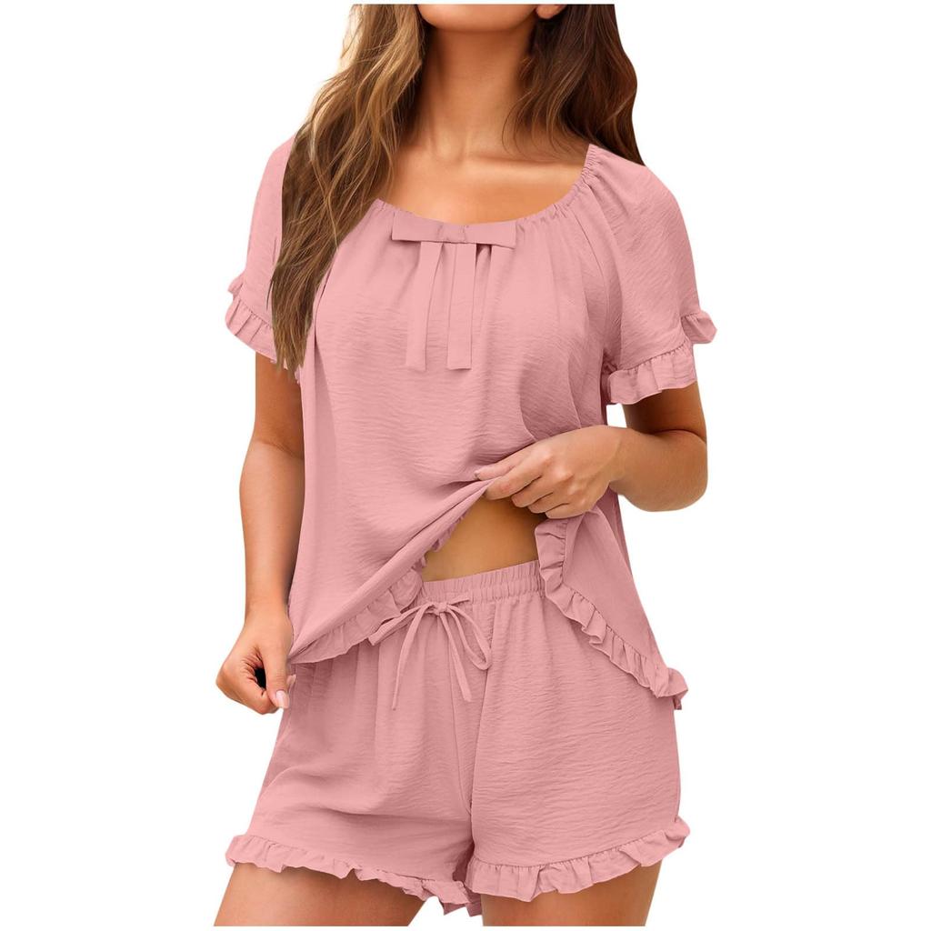 Women's Fashionable Loose-Fit Short-Sleeve Top + Shorts Casual Two-Piece Set