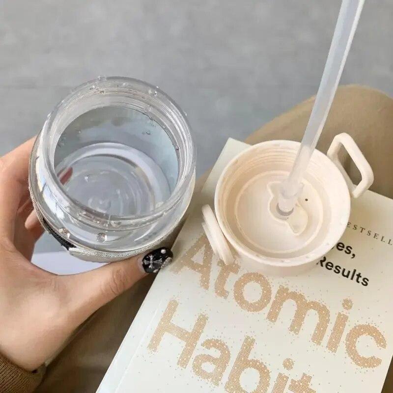 1 adet yaratıcı pipetli su şişesi taşınabilir sevimli plastik içme suyu şişesi sızdırmaz Drinkware içme süt kahve çay