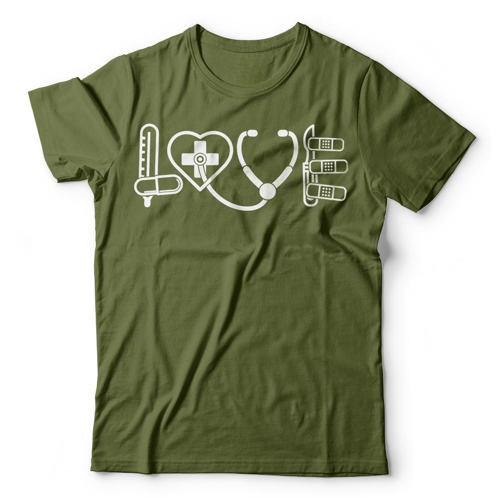 Nurse Doctor Medical LOVE Sign Student T-shirt Stethoscope Pattern Unisex T Shirt Men Women Fashion Crewneck Cotton Tee Tops