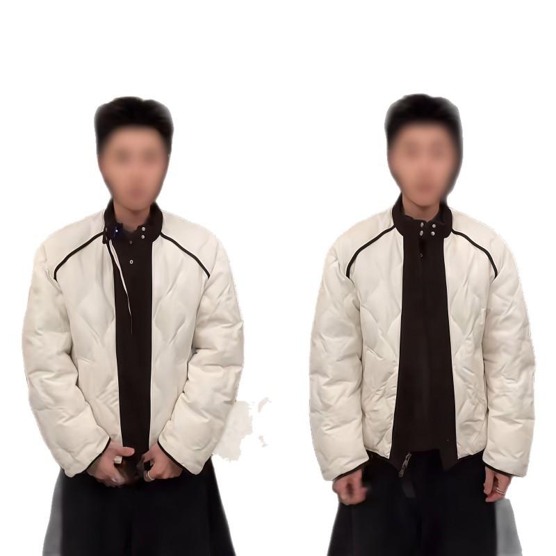 Mens Trendy Casual Cotton Puffer Jacket Loose Fit Winter Warmth Solid Color Basic Style