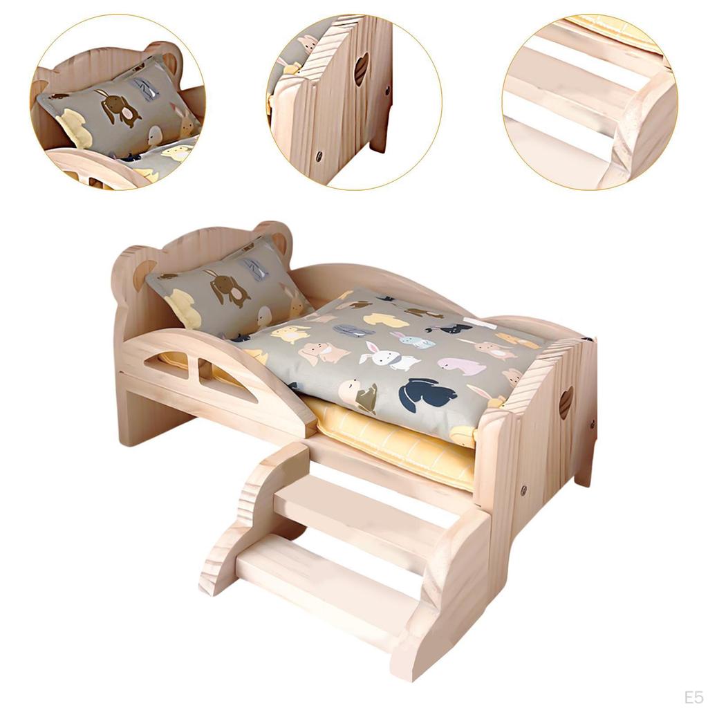 1/12 Wooden Doll Bed Set with Bedding Accessories for Dollhouse Fun