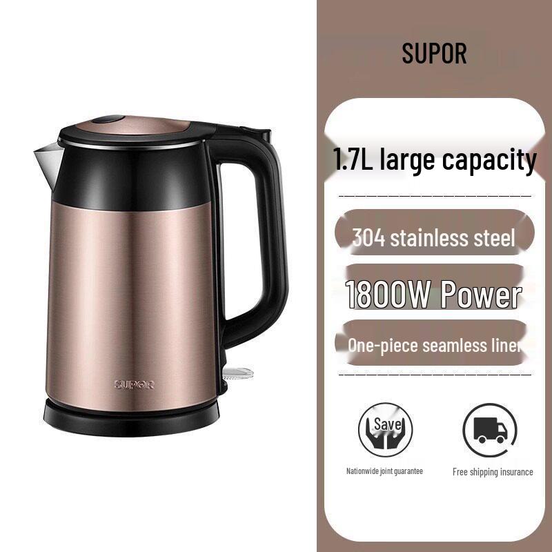 

Supor 1.7L Stainless Steel Electric Kettle - Seamless Double Layer, Anti-Scald Design, 304 Steel Kettle. 1.7L