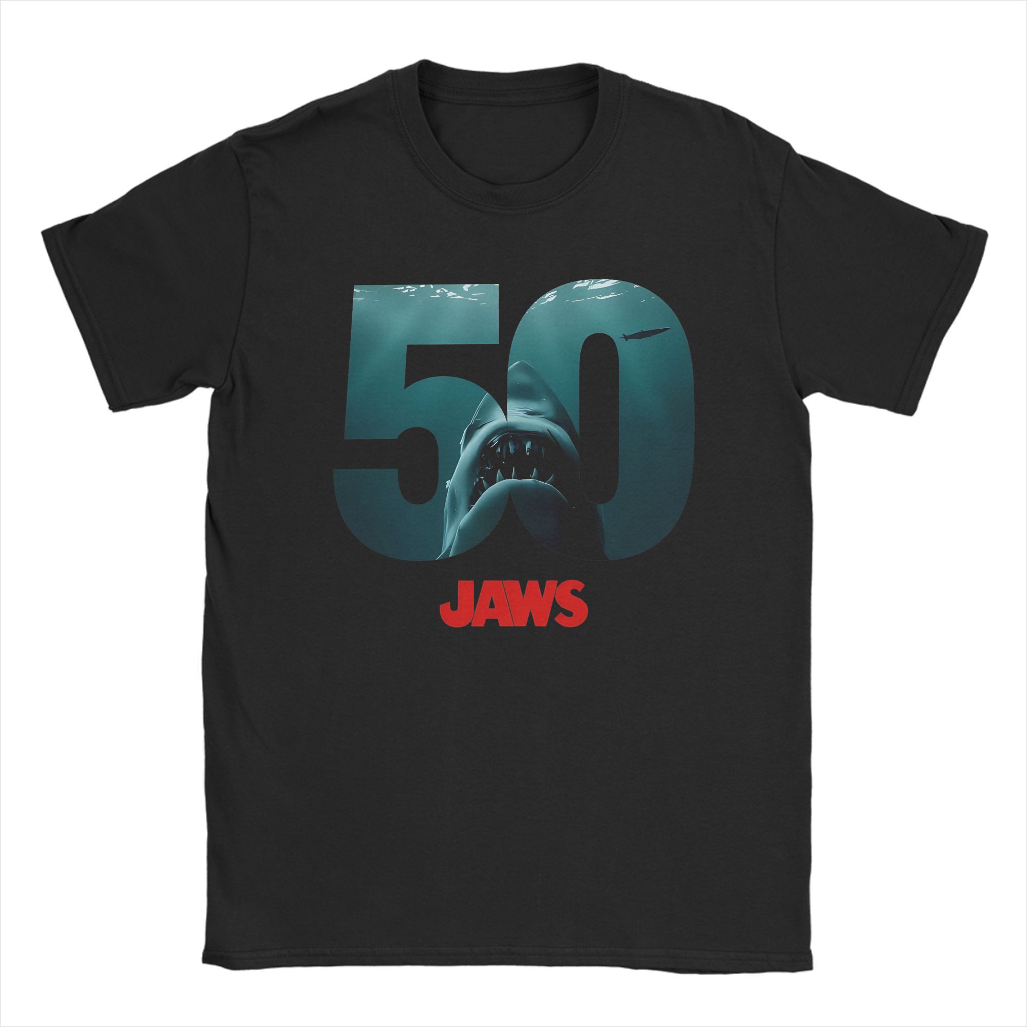 

Jaws 50th T Shirt Street Style Pure Cotton TShirts Beach O Neck Leisure Tee Shirt Casual Plus Tops fit to man and women M