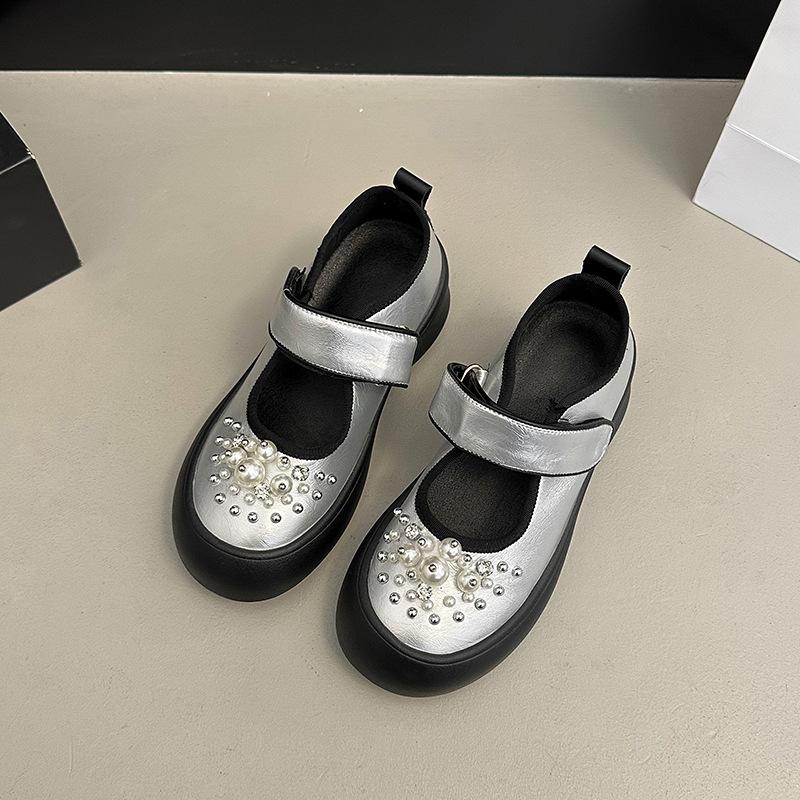 

Stylish simple and versatile bow Mary Jane shoes women s 2025 summer new thick-soled height-increasing small single shoes 40 серебряный