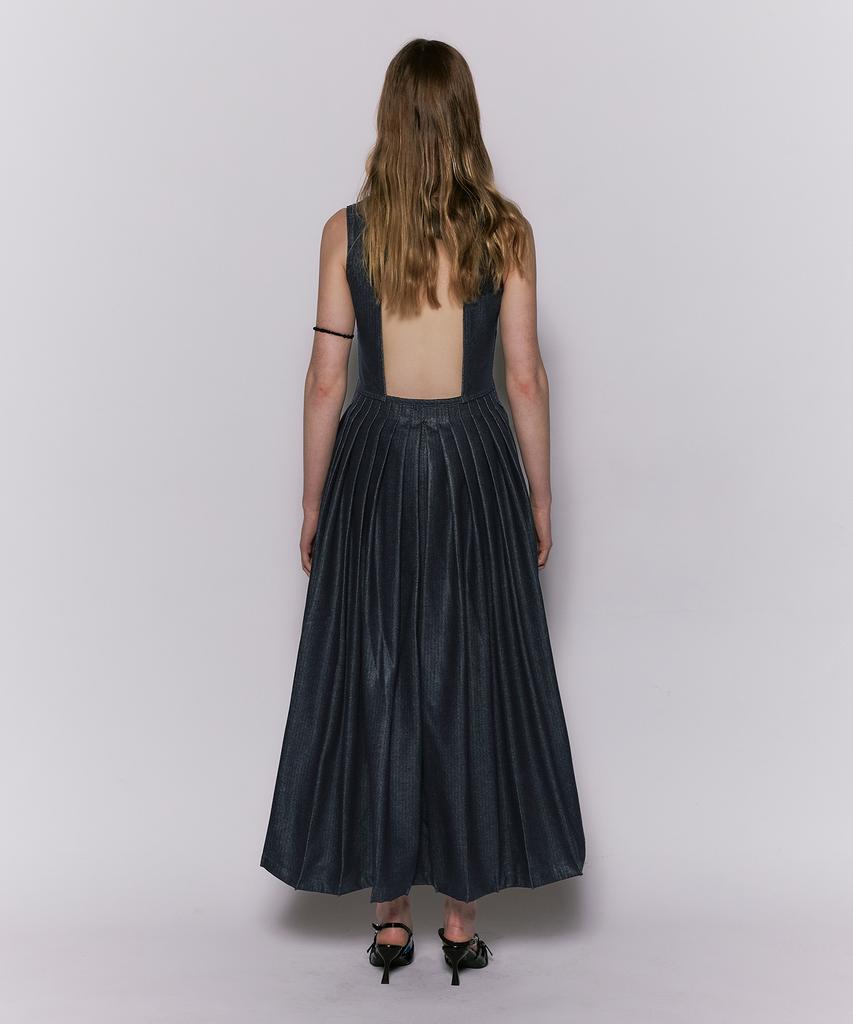 Weseullihyuseuteon Herringbone Glow Denim Long Tuck Dress Indigo