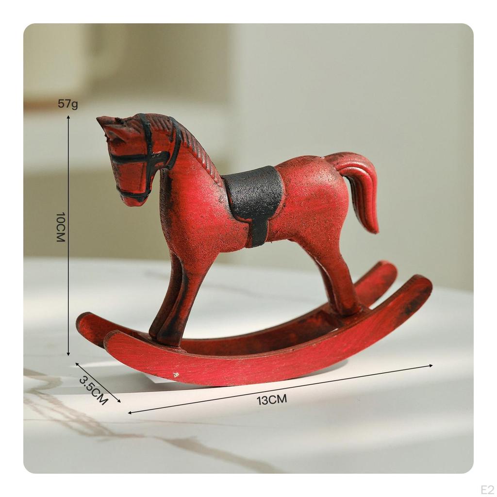 Drewniany Konik na Biegunach Rustykalna Figurka Vintage na Stół, Biurko