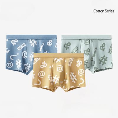 Herren-Boxershorts aus Baumwolle mit mittlerer Taille und Aufdruck, atmungsaktiv und bequem, Boxershorts für Jungen