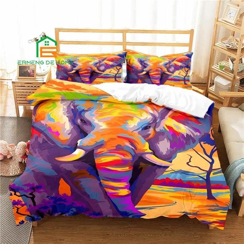 Animal Elephant Art Pattern Duvet Cover Set Bedding for Aldult Kids Bed Set Game Quilt Cover Comforter Cover Bedding Set